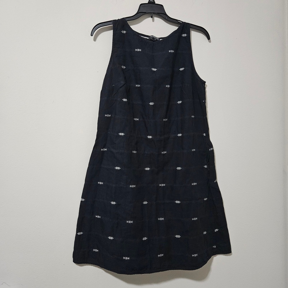 Eileen Fisher Petite Black Embroidered Cotton Shift Dress PM PM/PM Sleeveless